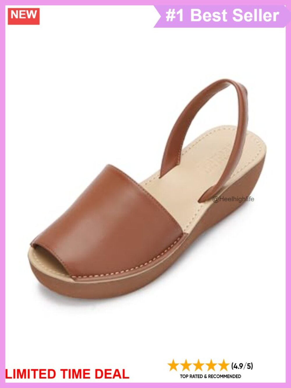 Women's Fine Glass Platform Wedge Sandal Slingback Peep Toe Synthetic